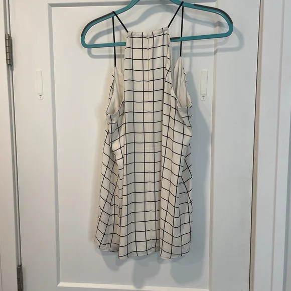 Express Ivory and Black Grid Blouse Halter Neck Women’s Size Large - Picture 2 of 5